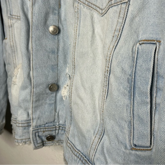 Jean Jacket Light Blue Thick Pockets Lived-In Look Distressed XXL - Picture 4 of 8
